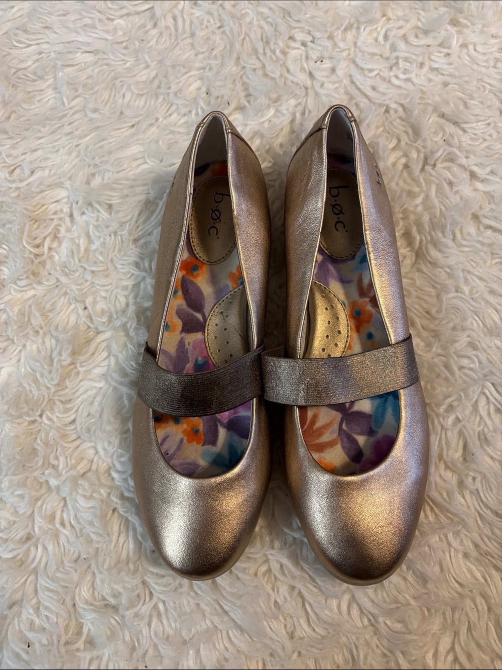 b.o.c. Metallic Rose Gold Mary Jane Flats with Elastic Strap